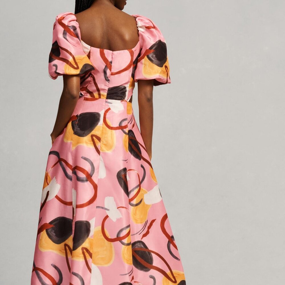 Aureta Studio/ Anthropologie Printed Puff-Sleeve Cutout Dress - Picture 2 of 4